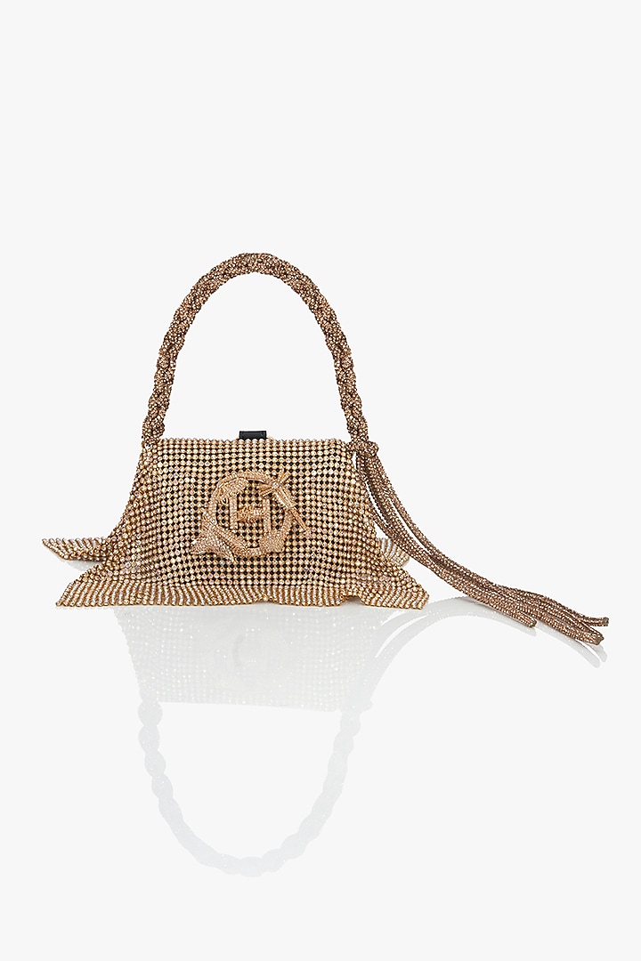 Gold Vegan Leather Bag With Rhinestones by Outhouse at Pernia's Pop Up Shop