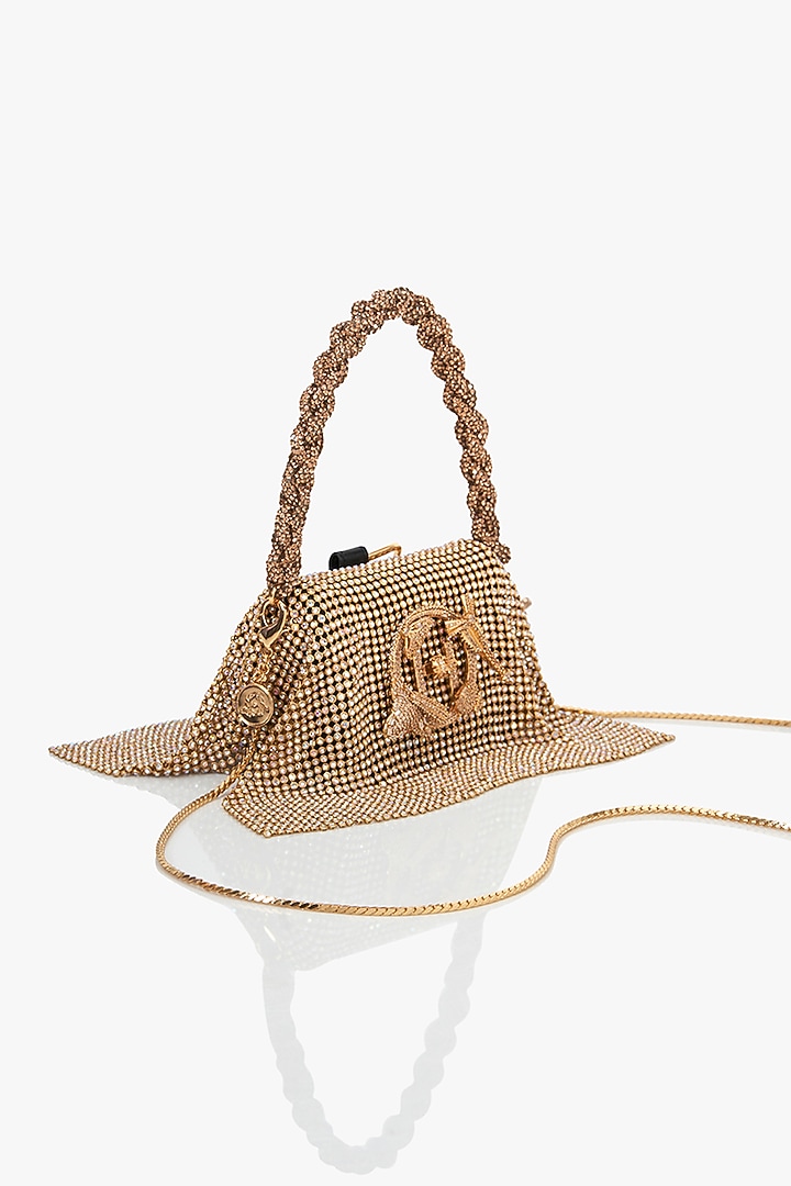 Gold Vegan Leather Bag With Rhinestones by Outhouse at Pernia's Pop Up Shop