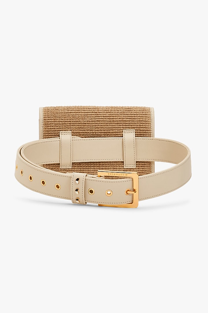 Gold Jute & Lamb Leather Hand-Stitched Bag by Outhouse at Pernia's Pop Up Shop