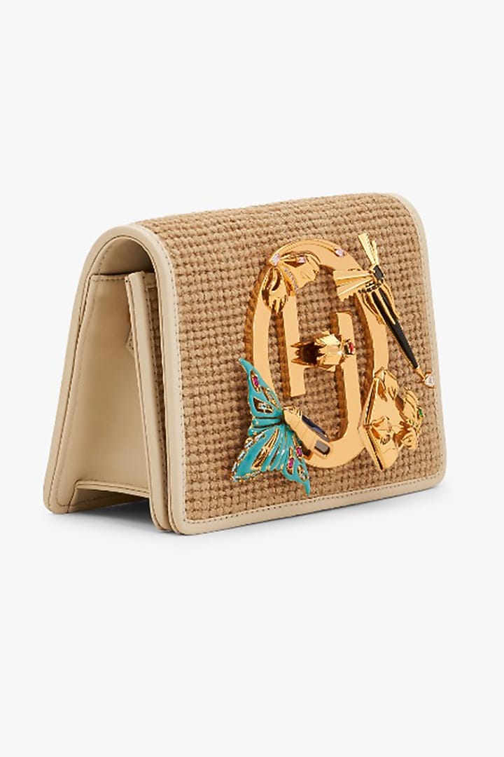 Gold Jute & Lamb Leather Hand-Stitched Bag by Outhouse at Pernia's Pop Up Shop