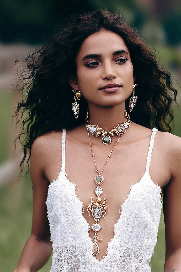 Rose Gold Plated Green Prehnite Stone Choker Necklace by Outhouse at Pernia's Pop Up Shop