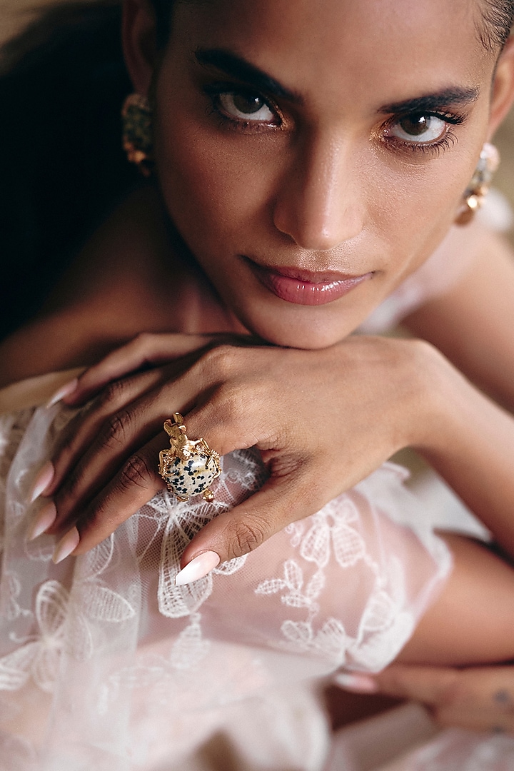 Rose Gold Plated Cubic Zirconia & Dalmatian Stone Ring by Outhouse at Pernia's Pop Up Shop
