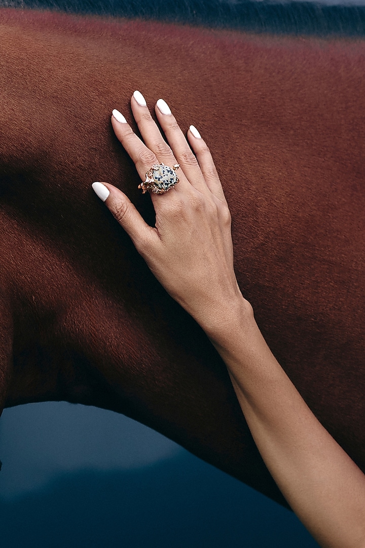 Rose Gold Plated Cubic Zirconia & Dalmatian Stone Ring by Outhouse at Pernia's Pop Up Shop