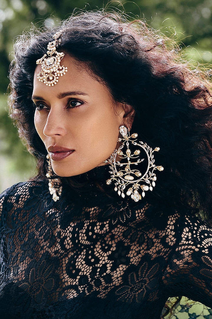 Rose Gold Plated Baroque Pearl Maangtikka by Outhouse at Pernia's Pop Up Shop