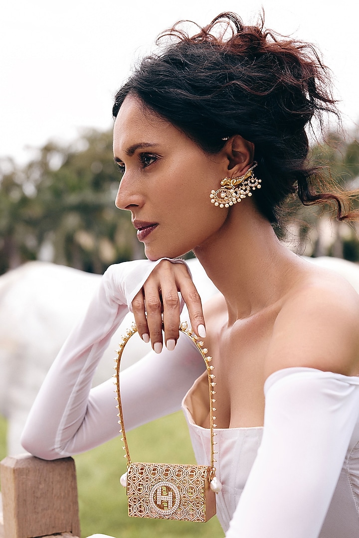 Rose Gold Plated Baroque Pearl & Cubic Zirconia Earcuffs by Outhouse at Pernia's Pop Up Shop