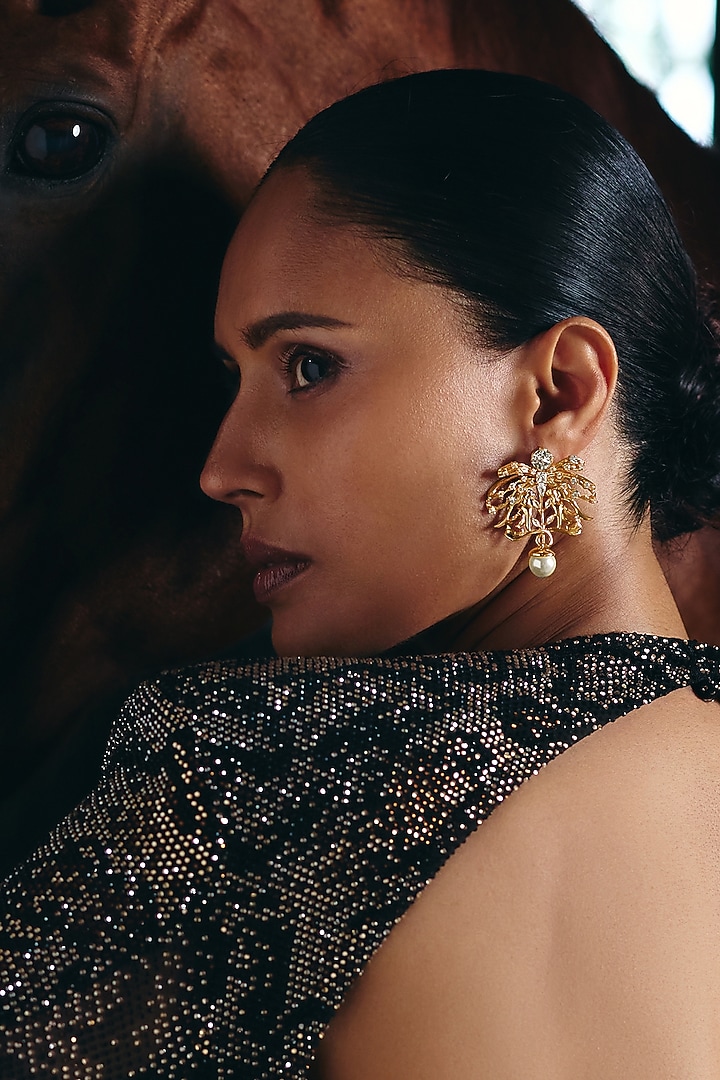 Rose Gold Plated Pearl & Cubic Zirconia Stud Earrings by Outhouse at Pernia's Pop Up Shop