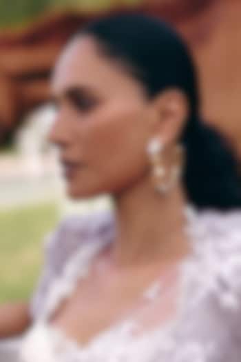 Rose Gold Plated Cubic Zirconia & Swarovski Stone Hoop Earrings by Outhouse at Pernia's Pop Up Shop