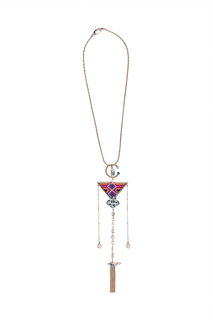 Gold Plated Multi Colored Bohemian Long Chain Necklace by Outhouse