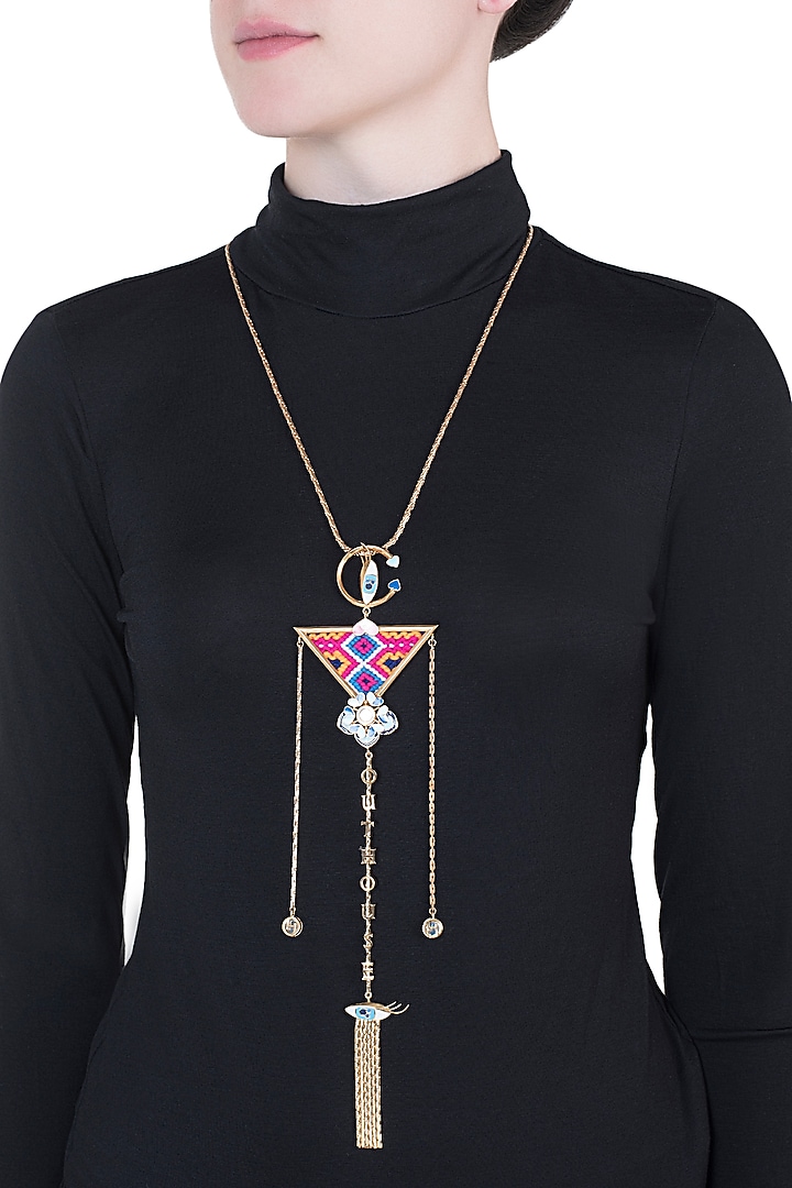Gold Plated Multi Colored Bohemian Long Chain Necklace by Outhouse at Pernia's Pop Up Shop