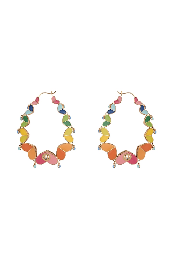 Gold Plated Rainbow Heart Hoop Earrings by Outhouse