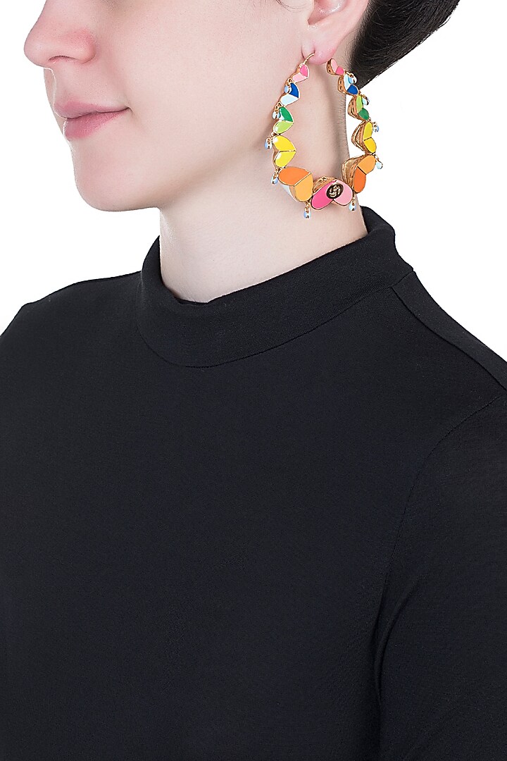 Gold Plated Rainbow Heart Hoop Earrings by Outhouse at Pernia's Pop Up Shop