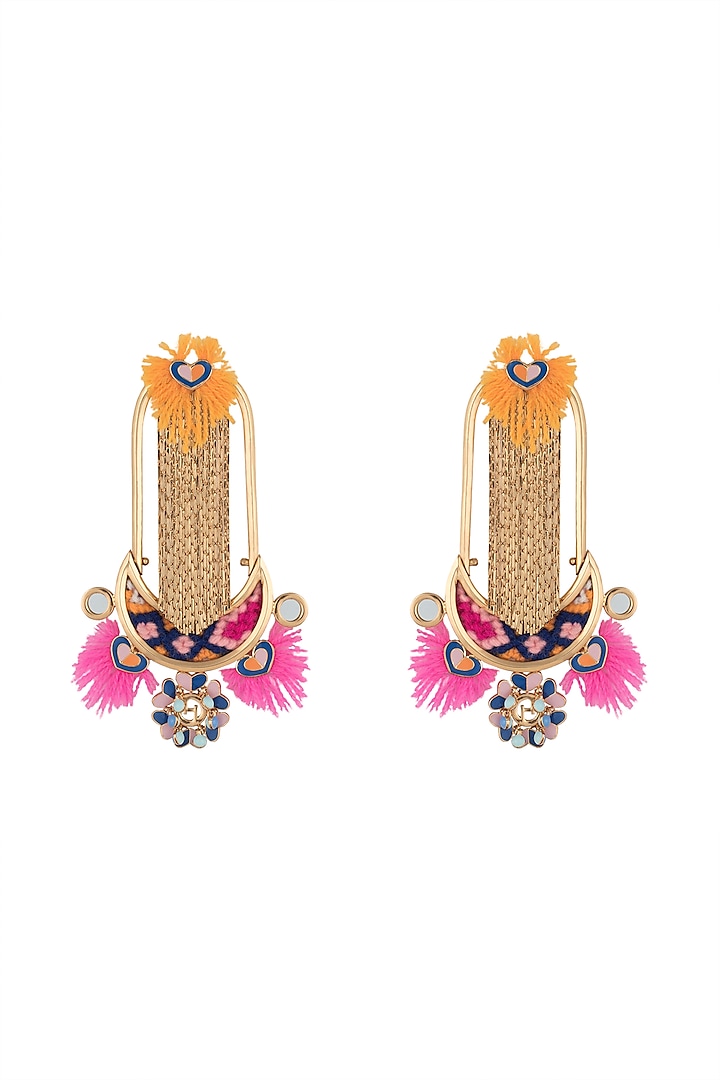 Gold Plated Multi Colored Tassel Boho Earrings by Outhouse at Pernia's Pop Up Shop