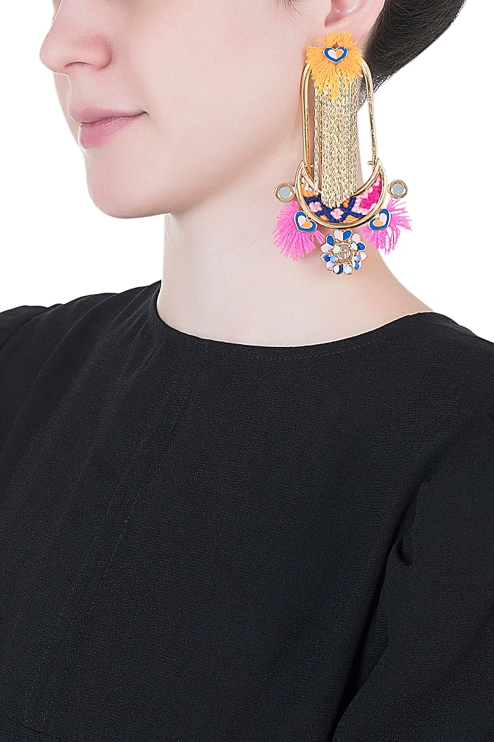 Gold Plated Multi Colored Tassel Boho Earrings by Outhouse at Pernia's Pop Up Shop