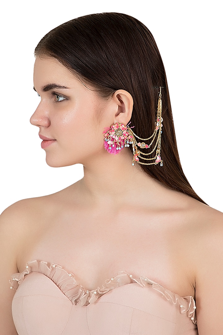 Gold Plated Floral Motif Chain Earrings by Outhouse at Pernia's Pop Up Shop