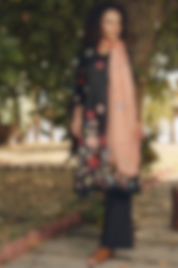 Black & Peach Embroidered Shirt Kurta Set by Oushk By Ussama Shabbir at Pernia's Pop Up Shop