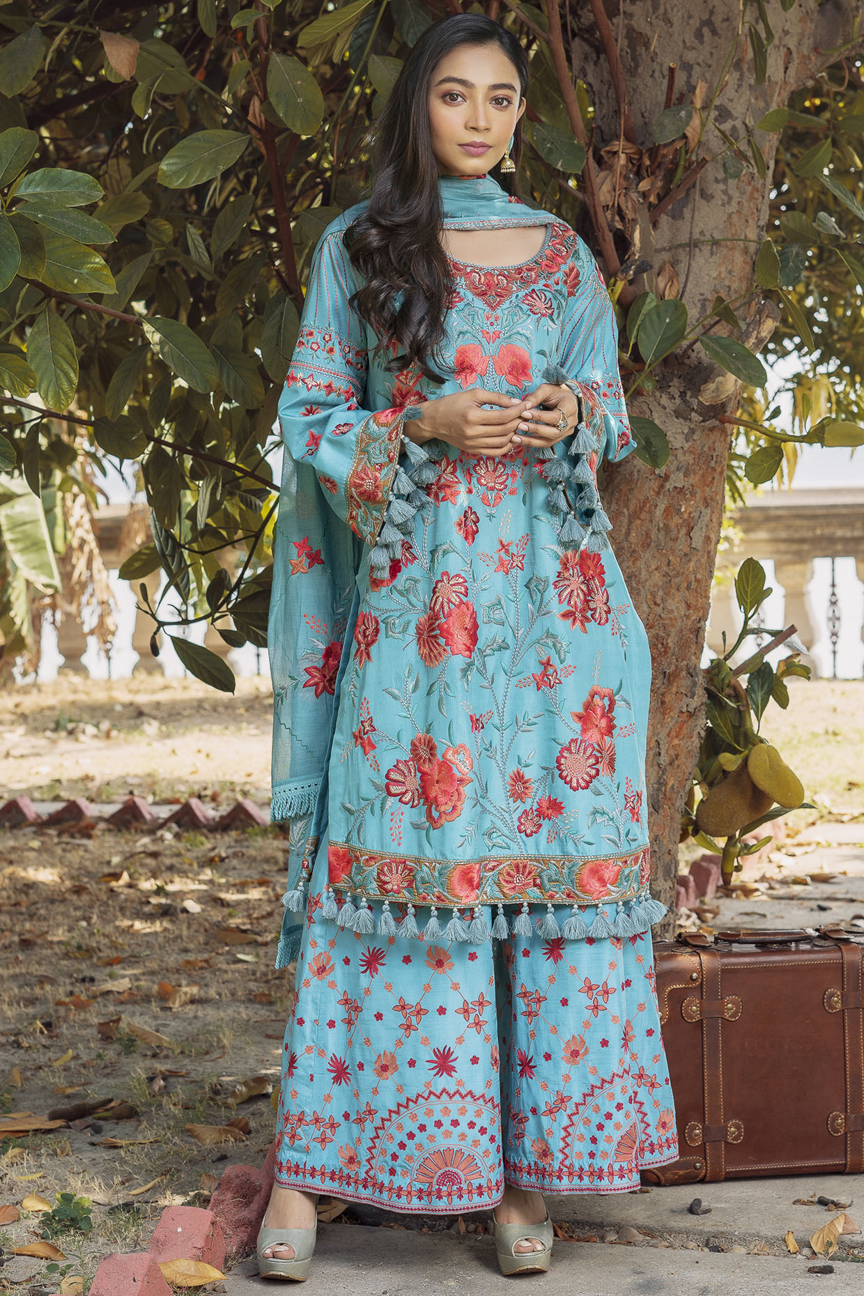 Blue Embroidered Shirt Kurta Set by Oushk By Ussama Shabbir