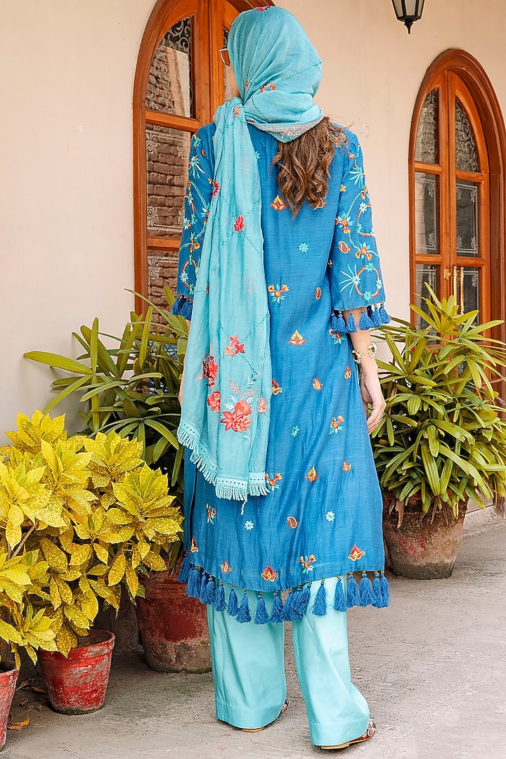 Blue Thread Embroidered Shirt Kurta Set by Oushk By Ussama Shabbir at Pernia's Pop Up Shop