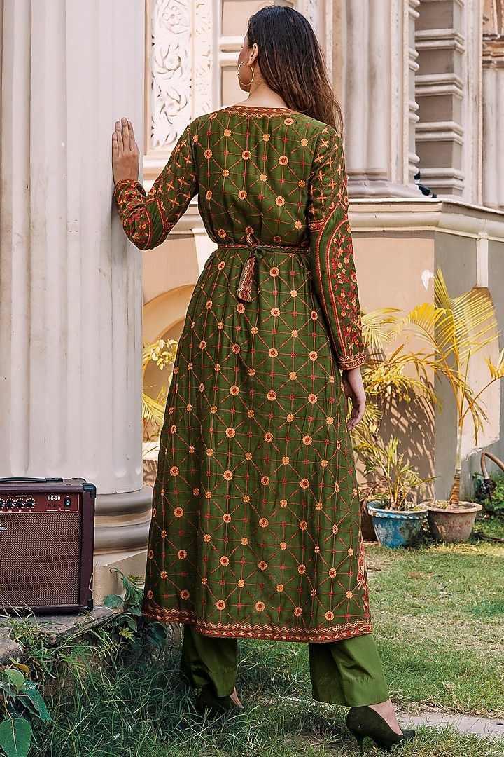 Green Embroidered Jacket Set by Oushk By Ussama Shabbir at Pernia's Pop Up Shop