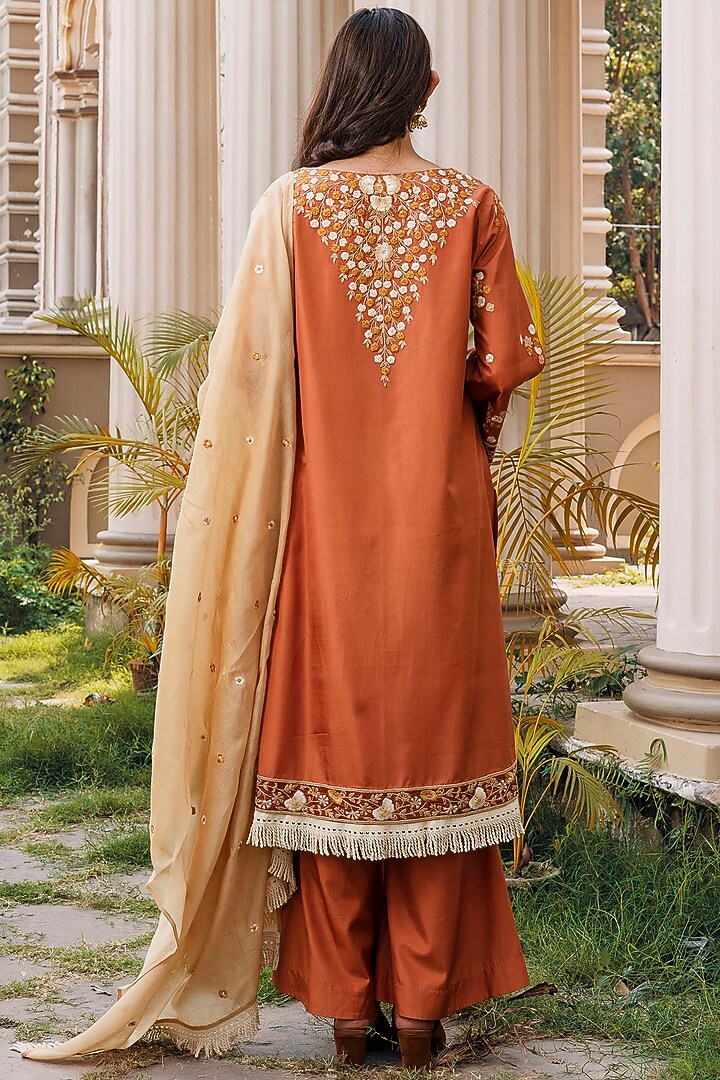 Mustard Embroidered Shirt Kurta Set by Oushk By Ussama Shabbir at Pernia's Pop Up Shop