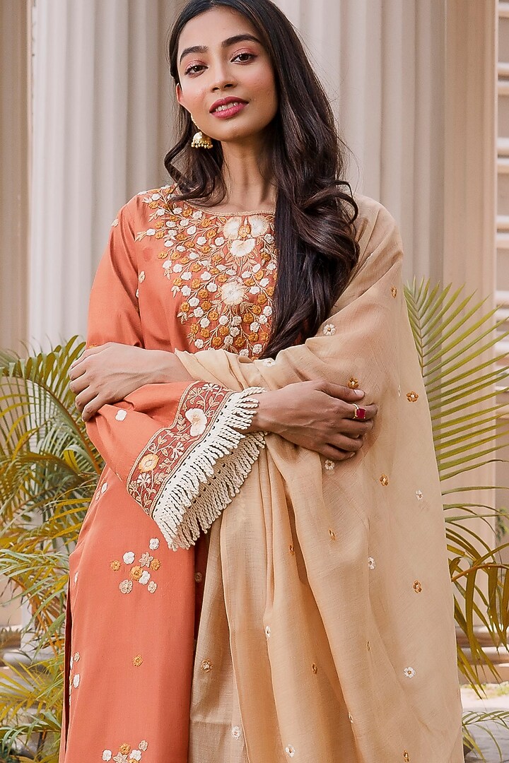 Mustard Embroidered Shirt Kurta Set by Oushk By Ussama Shabbir at Pernia's Pop Up Shop