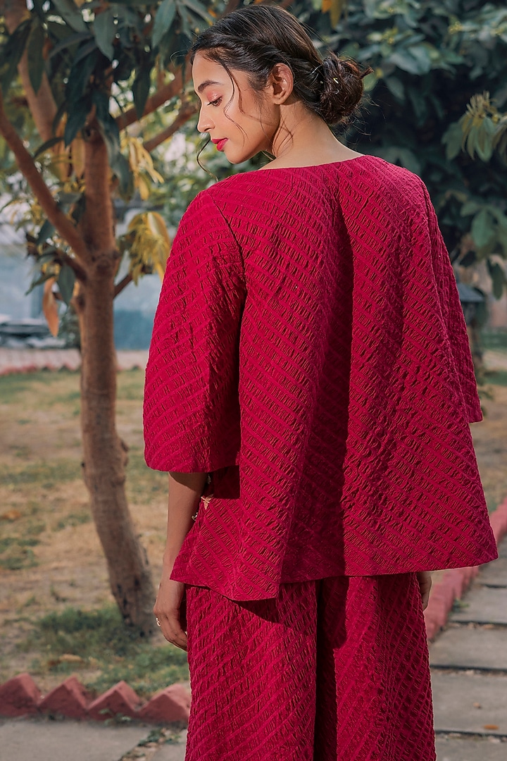 Cherry Red Hand Embroidered Pant Set by Oushk By Ussama Shabbir at Pernia's Pop Up Shop
