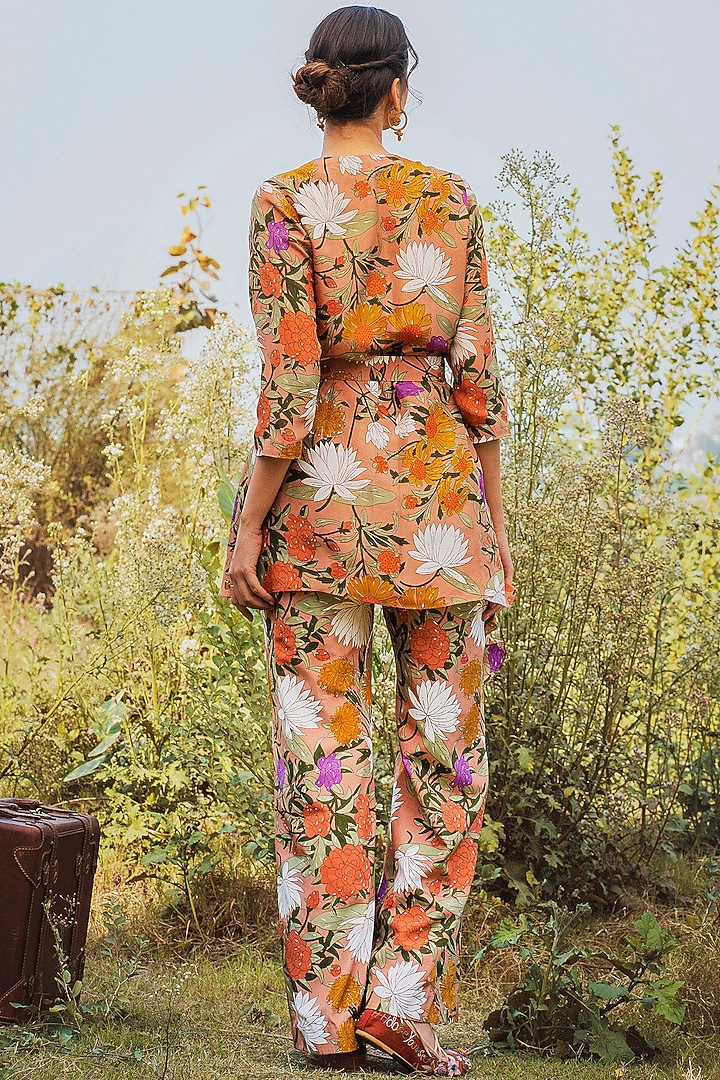 Dusty Peach Printed Pant Set by Oushk By Ussama Shabbir at Pernia's Pop Up Shop