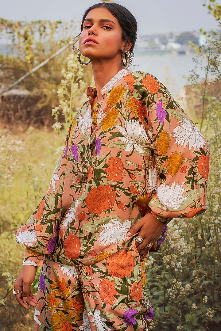Mustard Printed Pant Set by Oushk By Ussama Shabbir at Pernia's Pop Up Shop