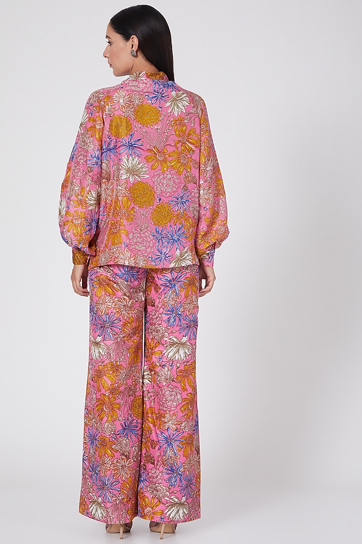 Pink Hand Printed Pant Set by Oushk By Ussama Shabbir at Pernia's Pop Up Shop