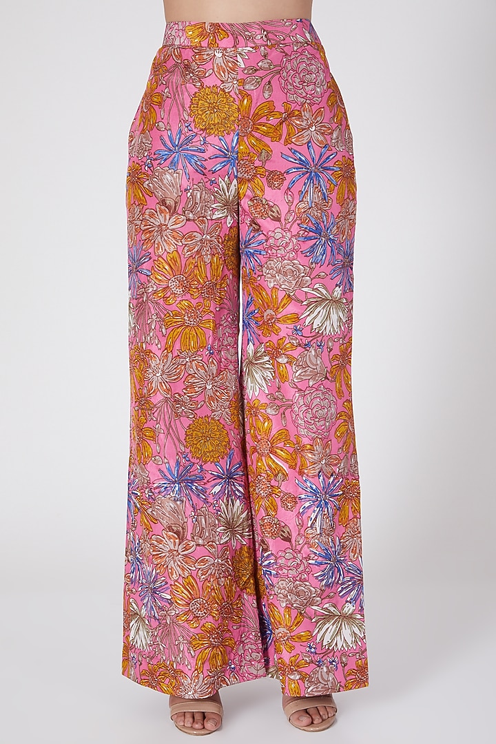 Pink Hand Printed Pant Set by Oushk By Ussama Shabbir at Pernia's Pop Up Shop