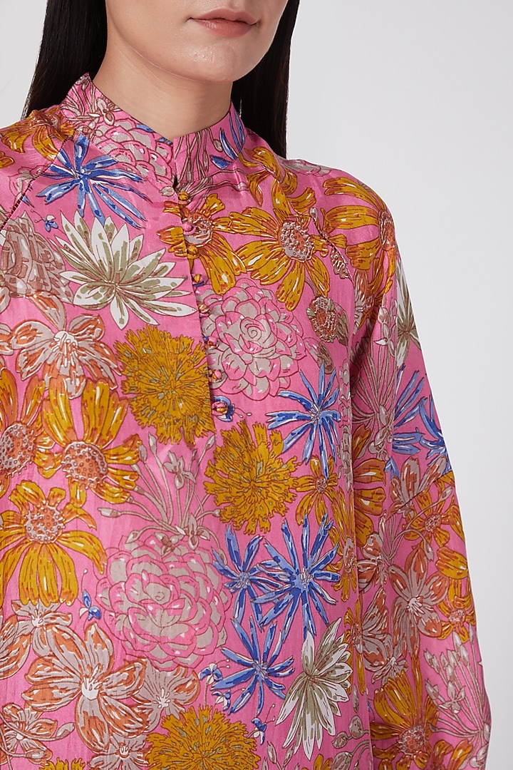 Pink Hand Printed Pant Set by Oushk By Ussama Shabbir at Pernia's Pop Up Shop