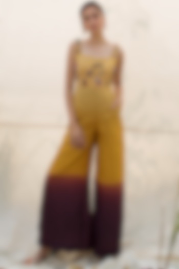 Mustard & Purple Ombre Embroidered Jumpsuit by Oushk by Ussama Shabbir