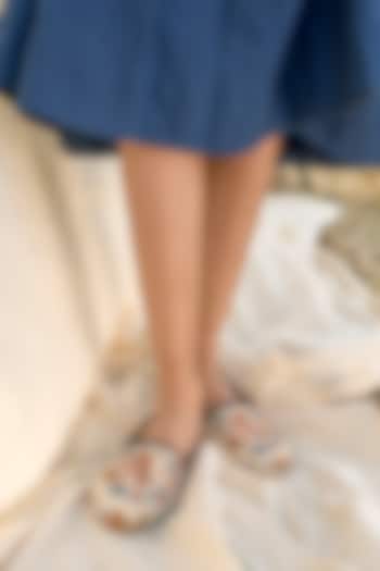 White Embroidered Crochet Espadrille Shoes by Oushk by Ussama Shabbir at Pernia's Pop Up Shop