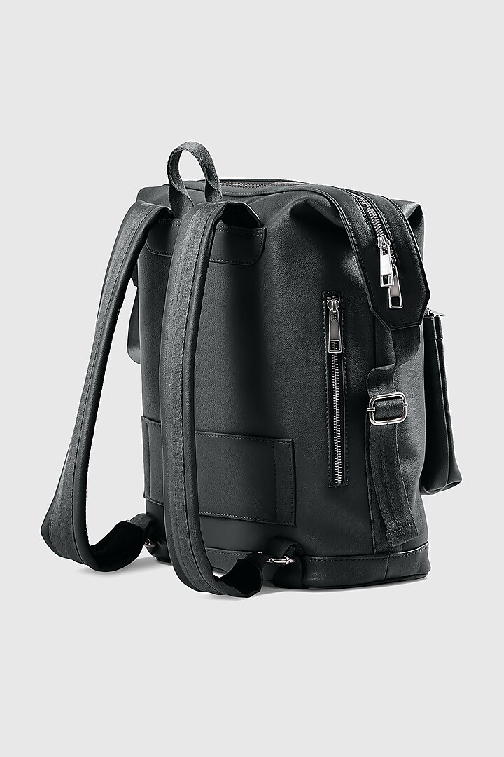 Black Premium Faux Leather & Mesh Backpack Bag by OLIVES & GOLD at Pernia's Pop Up Shop