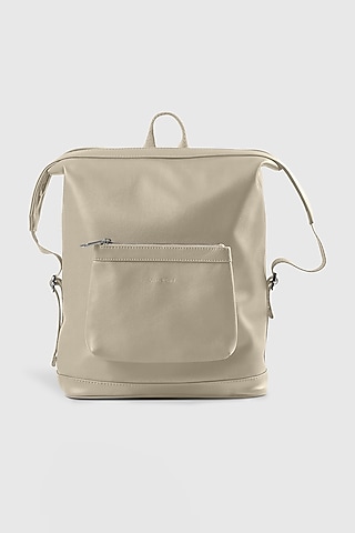 White Premium Faux Leather & Mesh Backpack Bag by OLIVES & GOLD