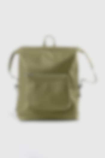 Olive Green Premium Faux Leather & Mesh Backpack Bag by OLIVES & GOLD