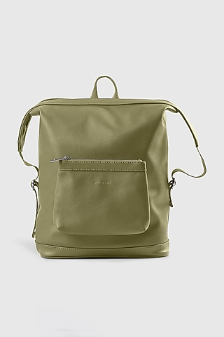 Olive Green Premium Faux Leather & Mesh Backpack Bag by OLIVES & GOLD