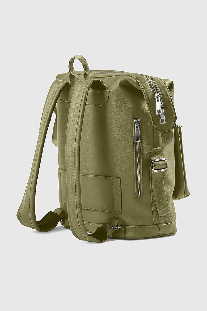 Olive Green Premium Faux Leather & Mesh Backpack Bag by OLIVES & GOLD at Pernia's Pop Up Shop