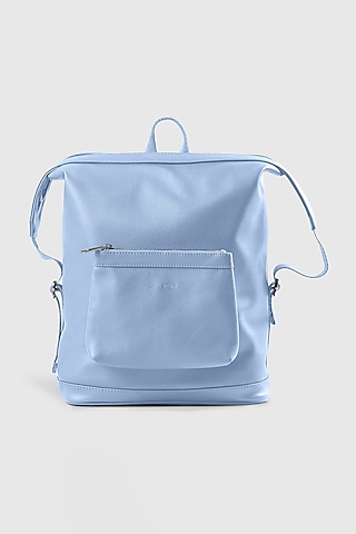 Powder Blue Premium Faux Leather & Mesh Backpack Bag by OLIVES & GOLD