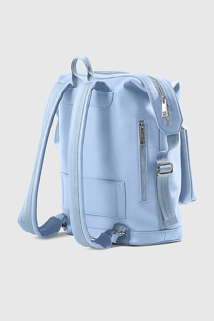 Powder Blue Premium Faux Leather & Mesh Backpack Bag by OLIVES & GOLD at Pernia's Pop Up Shop
