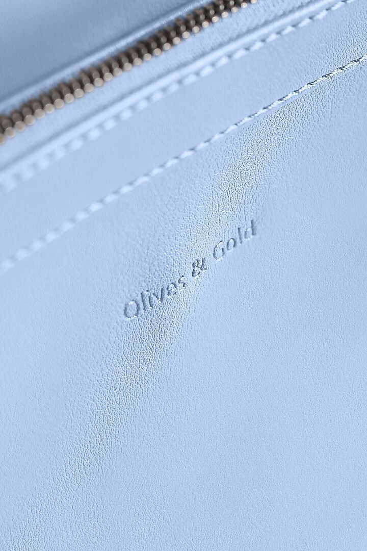 Powder Blue Premium Faux Leather & Mesh Backpack Bag by OLIVES & GOLD at Pernia's Pop Up Shop