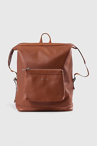Tan Premium Faux Leather & Mesh Backpack Bag by OLIVES & GOLD
