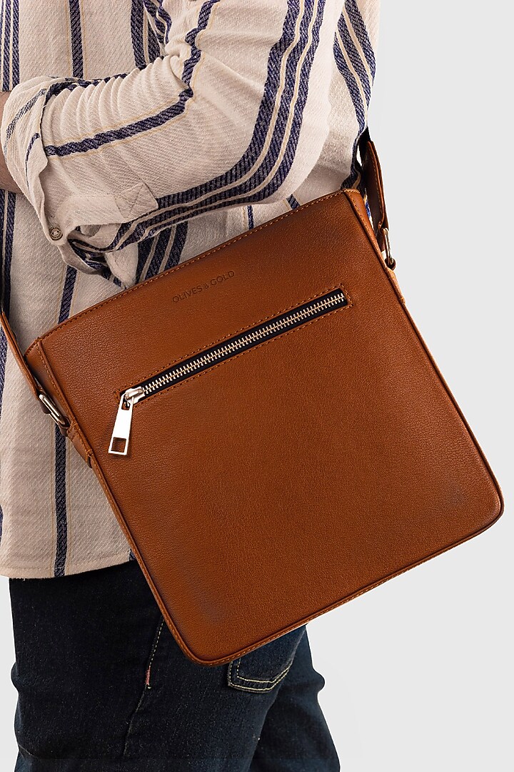 Maple Tan Premium Faux Leather Crossbody Bag by OLIVES & GOLD at Pernia's Pop Up Shop