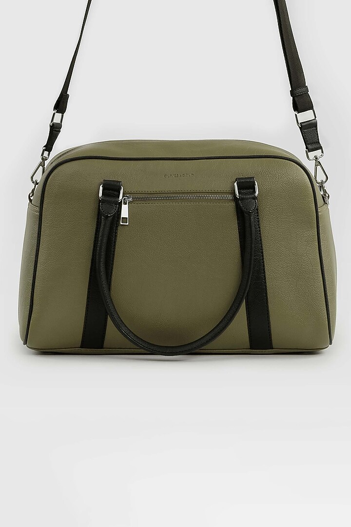 Olive Green Premium Faux Leather Duffle Bag by OLIVES & GOLD at Pernia's Pop Up Shop