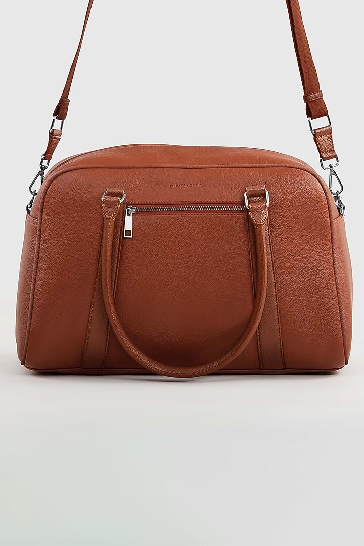 Maple Tan Premium Faux Leather Duffle Bag by OLIVES & GOLD at Pernia's Pop Up Shop
