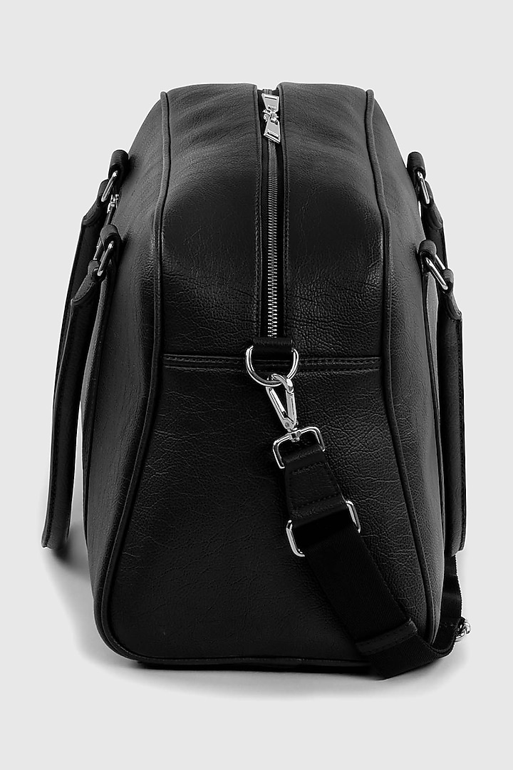Black Premium Faux Leather Duffle Bag by OLIVES & GOLD at Pernia's Pop Up Shop
