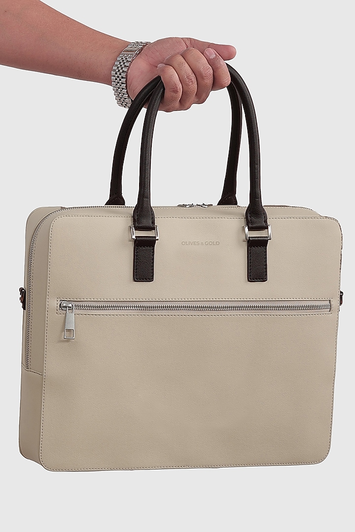 Ivory Premium Faux Leather Laptop Bag by OLIVES & GOLD at Pernia's Pop Up Shop