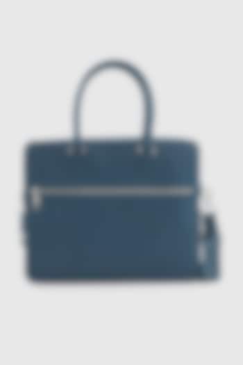Blue Premium Faux Leather Laptop Bag by OLIVES & GOLD