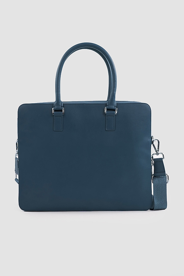 Blue Premium Faux Leather Laptop Bag by OLIVES & GOLD at Pernia's Pop Up Shop