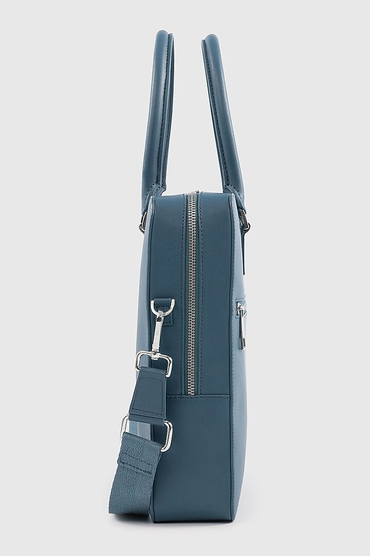 Blue Premium Faux Leather Laptop Bag by OLIVES & GOLD at Pernia's Pop Up Shop