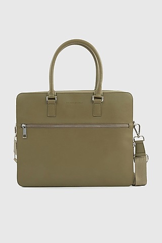 Olive Green Premium Faux Leather Laptop Bag by OLIVES & GOLD